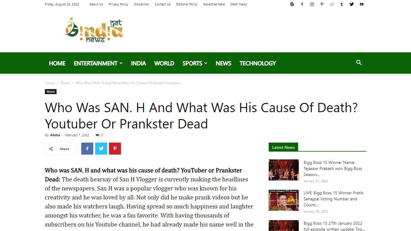 Who Was SAN. H And What Was His Cause Of Death? Youtuber Or Prankster Dead